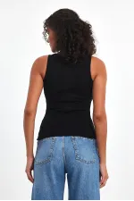 Kadın Siyah Fitilli Görünümlü Askılı Kalın Basic Atlet Bluz