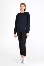 Women's Navy Blue Color Basic Crew Neck Sweatshirt