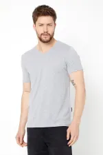 Erkek Çok Renkli T- Shirt Regular Fit Rahat Kesim V Yaka 5'li Basic Tişört Paketi