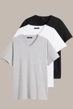 Lot de 3 t-shirts basiques multicolores pour homme, coupe classique, col en V