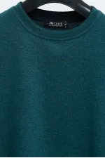 Men's Petroleum Double Crew Neck Print Detail Standard Relaxed Fit Sweatshirt