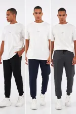 Sİyah-Lacivert-Antrasit Erkek Paçası Lastikli 3'lü Eşofman Altı