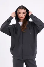 Ensemble de survêtement oversize à capuche pour femme, coupe classique anthracite, taille élastique, style saisonnier (haut et bas)