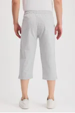 Erkek Yanları Cepli Gri Bermuda Diz Altı Kapri Beli Ayarlanabilir Lastikli Uzun Şort MTLCE108