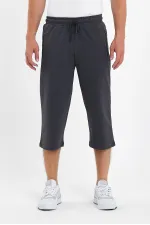 Erkek Cepleri Fermuarlı Antrasit Bermuda Diz Altı Kapri Beli Ayarlanabilir Lastikli Uzun Şort 