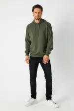 Sweat-shirt à capuche kaki pour homme avec poche kangourou