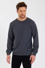 Bisiklet Yaka Etiket Detayı İçi Pamuklu Erkek Sweatshirt