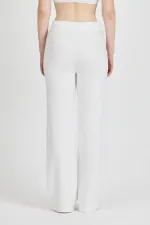 Off-white ribbed wide-leg corset high-waisted women's sweatpants with pockets