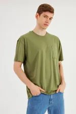 Leo Men's Oversize T-Shirt 100% Cotton Pocket Detail Crew Neck Basic T-Shirt MTLCE75