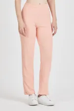 Pantalon de survêtement rose pâle côtelé, jambes larges, en coton fin, taille haute, pour femme