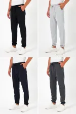Kalın Siyah-Lacivert-Gri-Antrasit Erkek 4'lü Eşofman Altı Jogger Arka Cepli Lastik Paça Regular Fit Şardonsuz