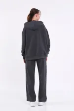 Ensemble de survêtement oversize à capuche pour femme, coupe classique anthracite, taille élastique, style saisonnier (haut et bas)
