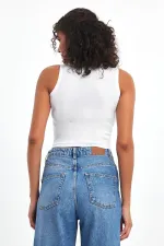 Kadın Siyah-Beyaz Fitilli Görünümlü Askılı Kalın Esnek Örme 2'li Basic Crop Atlet