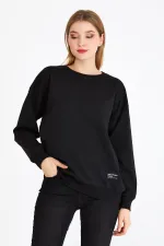 Women's Black Color Basic Crew Neck Sweatshirt