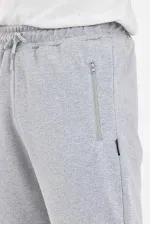 Erkek Cepleri Fermuarlı Gri Bermuda Diz Altı Kapri Beli Ayarlanabilir Lastikli Uzun Şort