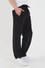 Siyah Erkek Fermuar Cep Nakış Detaylı Düz Paça Rahat Kesim Eşofman Altı MTLCO05