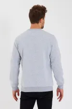 Crew Neck Sweatshirt with Label Detail and Cotton Lining for Men.
