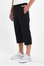 Short bermuda noir pour homme, longueur genou, style capri, avec poches zippées et taille élastique ajustable MTLCE94