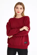 Women's Burgundy Color Basic Crew Neck Sweatshirt