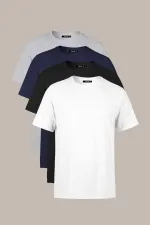 Erkek Çok Renkli T- Shirt Regular Fit Rahat Kesim Bisiklet Yaka 4'lü Basic Tişört Paketi MTLCO35-4