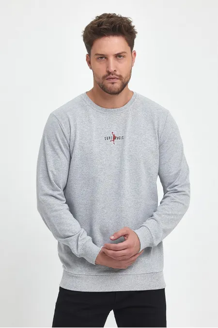 Sweat-shirt basique imprimé poitrine Supermagic gris pour homme