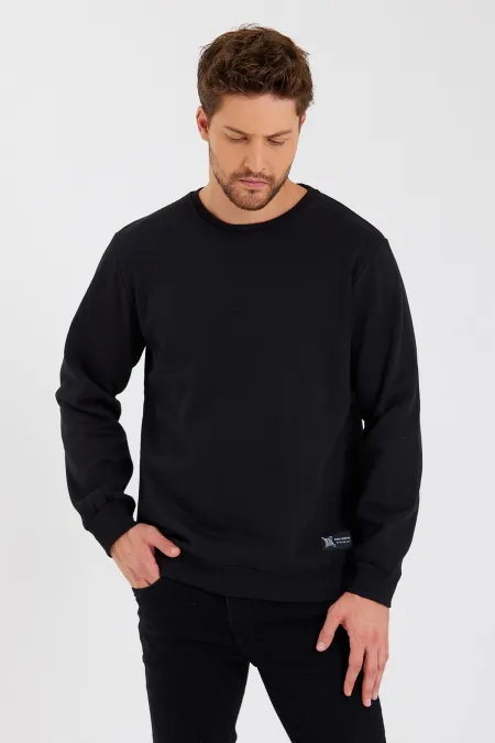 Sweat-shirt homme à col rond avec étiquette et intérieur en coton