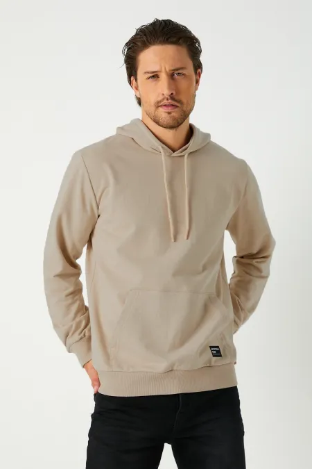 Sweat-shirt à capuche beige métallisé pour homme avec poche kangourou
