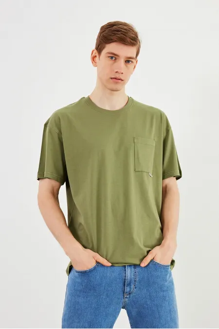 Leo Erkek Oversize Tshirt %100 Pamuk Cep Detaylı Bisiklet Yaka Basic Tişört MTLCE75