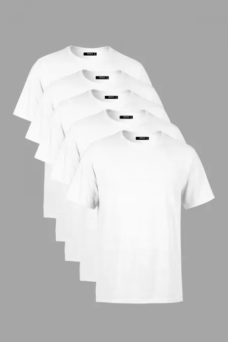 Erkek Çok Renkli T- Shirt Regular Fit Rahat Kesim Bisiklet Yaka 5'li Basic Tişört Paketi