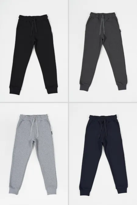 Ensemble de 4 pantalons de survêtement pour filles en coton épais, coloris noir, marine, anthracite et gris, avec taille et chevilles élastiques et poches MTLCB99