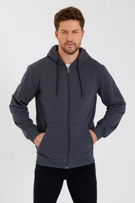Gilet à capuche zippé noir métallisé pour homme avec poche kangourou et doublure en coton