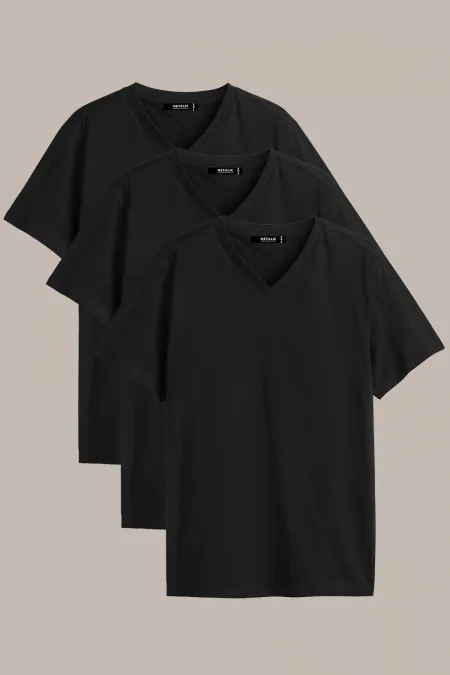 Lot de 3 t-shirts basiques multicolores pour homme, coupe classique, col en V