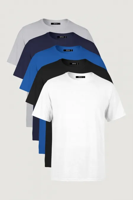 Lot de 5 t-shirts basiques multicolores pour homme, coupe classique, col rond.