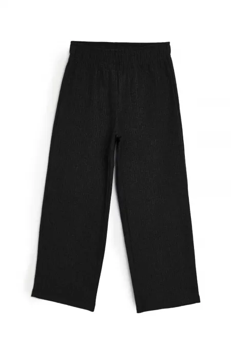 Pantalon de survêtement d'hiver noir à jambes larges pour enfants avec taille élastique