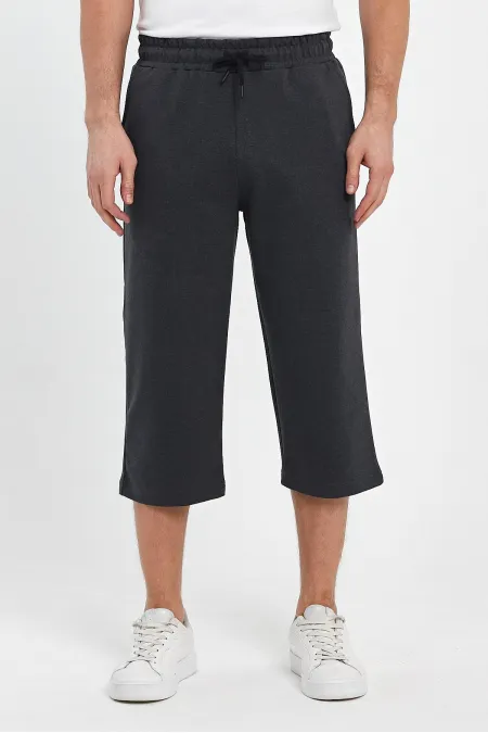 Erkek Yanları Cepli Antrasit Bermuda Diz Altı Kapri Beli Ayarlanabilir Lastikli Uzun Şort MTLCE74