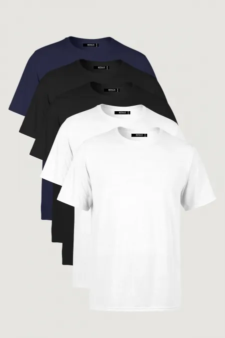 Lot de 5 t-shirts basiques multicolores pour homme, coupe classique, col rond.