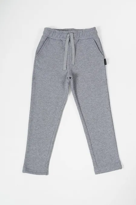 Pantalon de survêtement gris en coton épais avec taille élastique et poches latérales pour garçons de 5 à 12 ans
