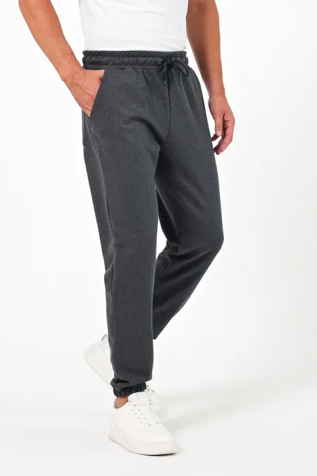 Kalın Antrasit Erkek Eşofman Altı Jogger Arka Cepli Lastik Paça Regular Fit Şardonsuz