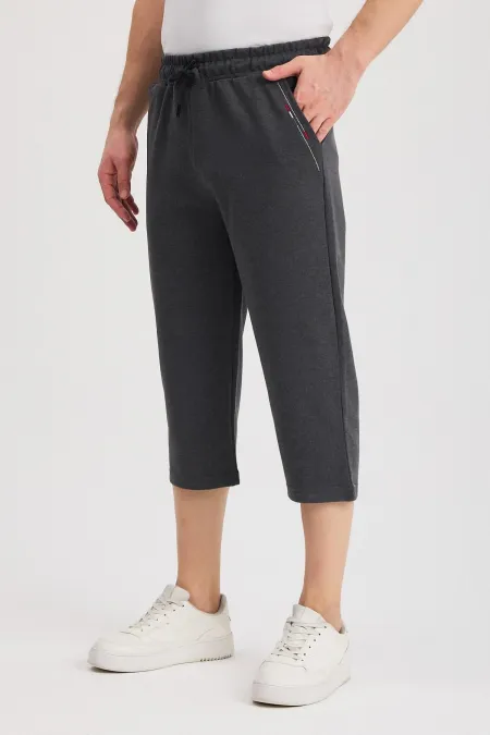 Erkek Yanları Cepli Antrasit Bermuda Diz Altı Kapri Beli Ayarlanabilir Lastikli Uzun Şort MTLCE108