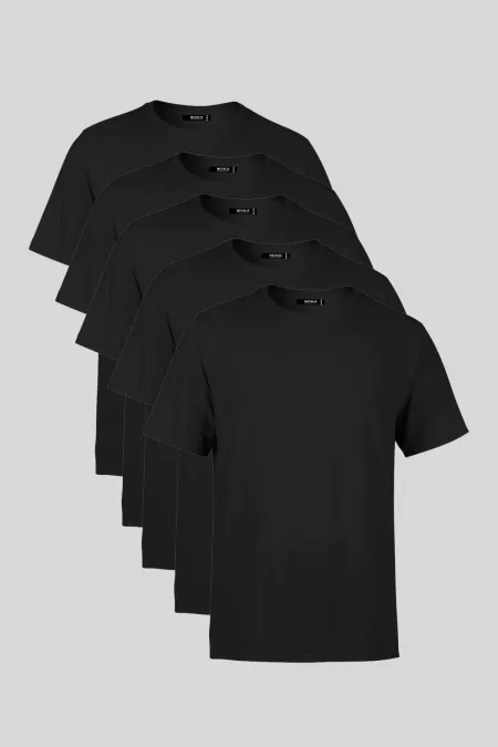 Erkek Çok Renkli T- Shirt Regular Fit Rahat Kesim Bisiklet Yaka 5'li Basic Tişört Paketi