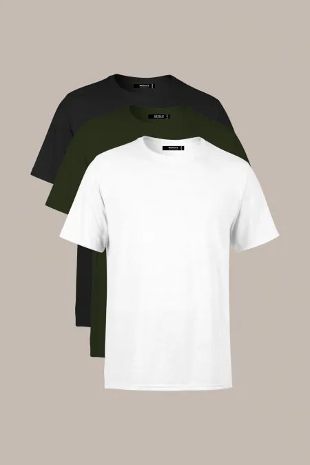 Lot de 3 t-shirts basiques multicolores pour homme, coupe classique, col rond