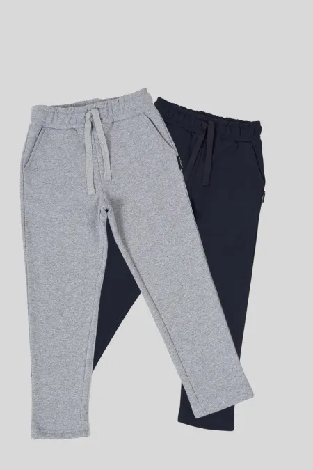 Ensemble de 2 pantalons de survêtement en coton épais noir et anthracite avec taille élastique et poches latérales pour garçons