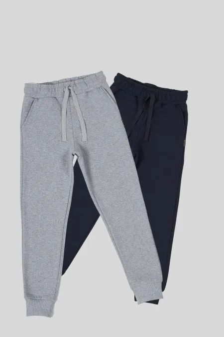 Ensemble de 2 pantalons de survêtement pour garçon en coton épais noir et anthracite, avec taille et chevilles élastiques et poches MTLCC99