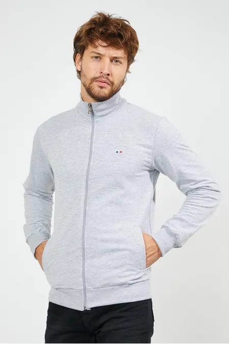 Gilet gris à manches longues et fermeture éclair pour homme