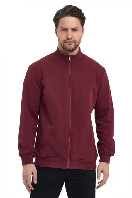 Gilet bordeaux pour homme, doublure intérieure zippée en coton, col montant et poches latérales