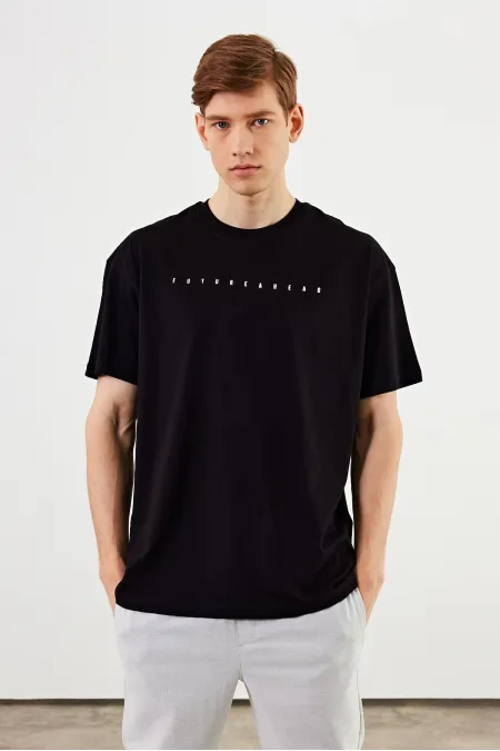 MTLCE76 Leo Erkek Oversize Tshirt %100 Pamuk Bisiklet Yaka Baskı Detaylı Basic Tişört