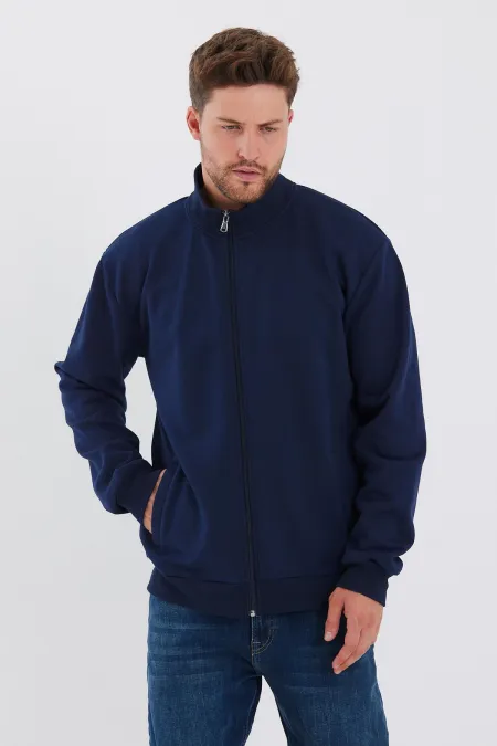 Gilet bleu marine pour homme, doublure intérieure zippée en coton, col montant et poches latérales
