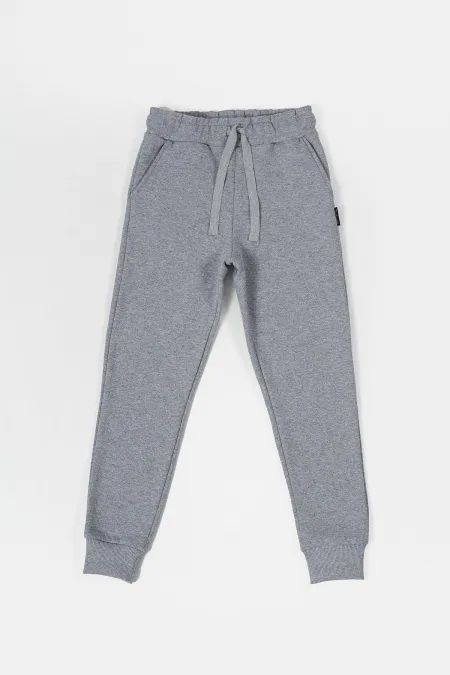 Pantalon de survêtement gris en coton épais, avec taille et chevilles élastiques, poches, pour garçons de 5 à 12 ans.