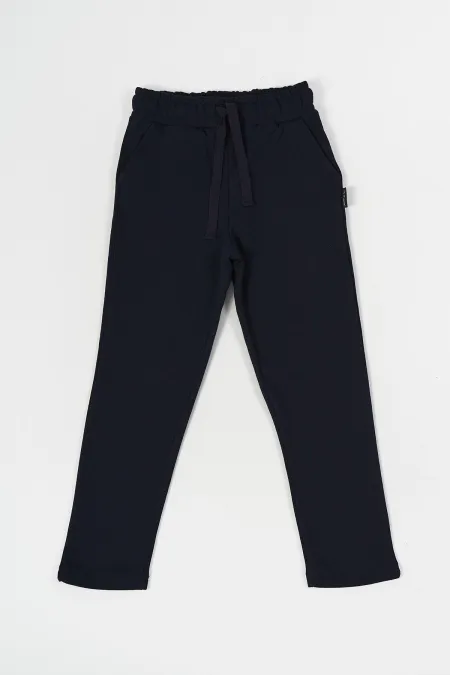 Pantalon de survêtement en coton épais bleu marine pour garçons, âgés de 5 à 12 ans, avec taille élastique et poches latérales.