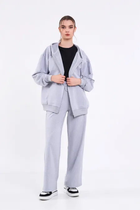 Ensemble de survêtement gris pour femme, coupe classique, taille élastique, capuche, oversize, saisonnier (haut et bas)